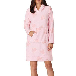 DISNEY Pink Fuzzy Faux Fur Minnie Mouse Hooded Sweater Dress M